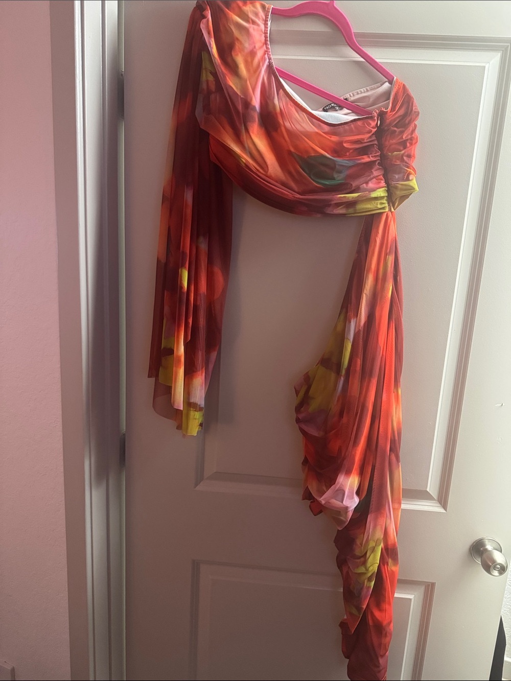 Fashion Nova Red & Yellow Asymmetrical Draped Skirt